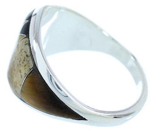 Genuine Sterling Silver Multicolor Inlay Southwest Ring Size 7 EX22528